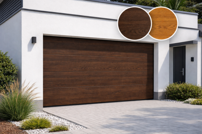 Sekční garážová vrata do šířky 2500 mm v imitaci dřeva